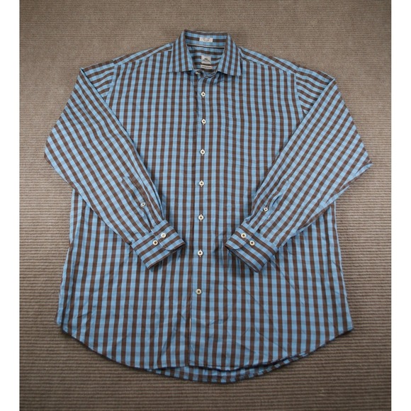 Peter Millar Other - Peter Millar Baby Blue Brown Gingham Button Up XL